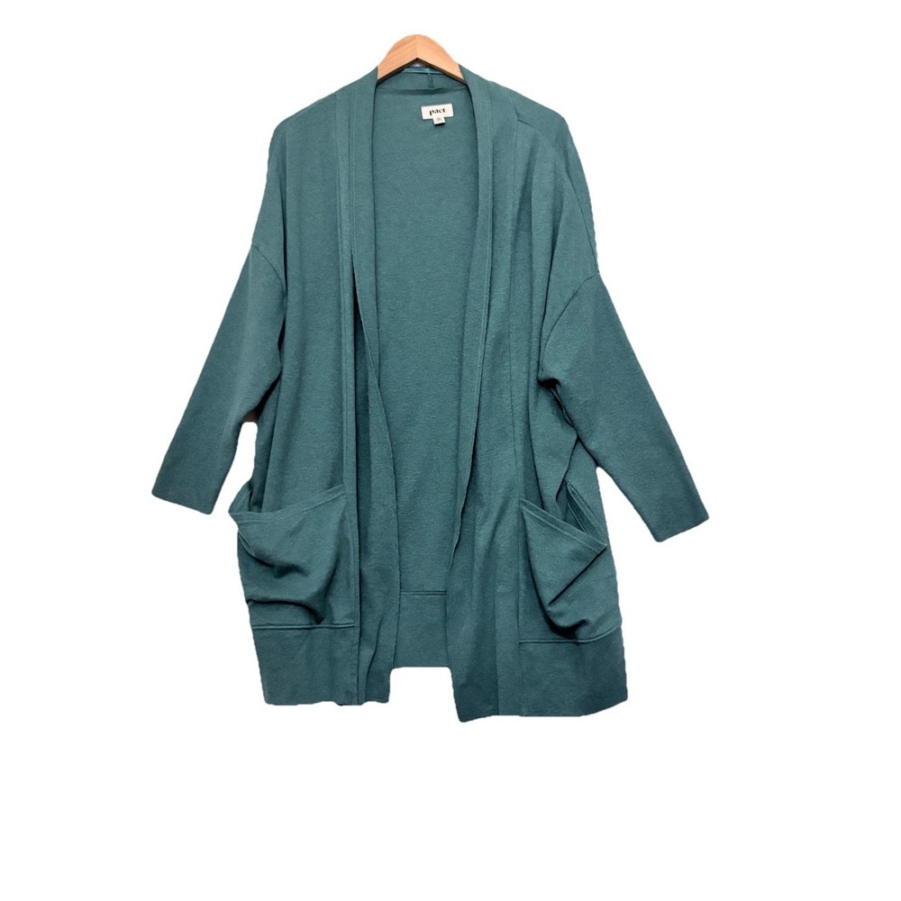 Pact Open-Front Pocket Cardigan in Teal Green